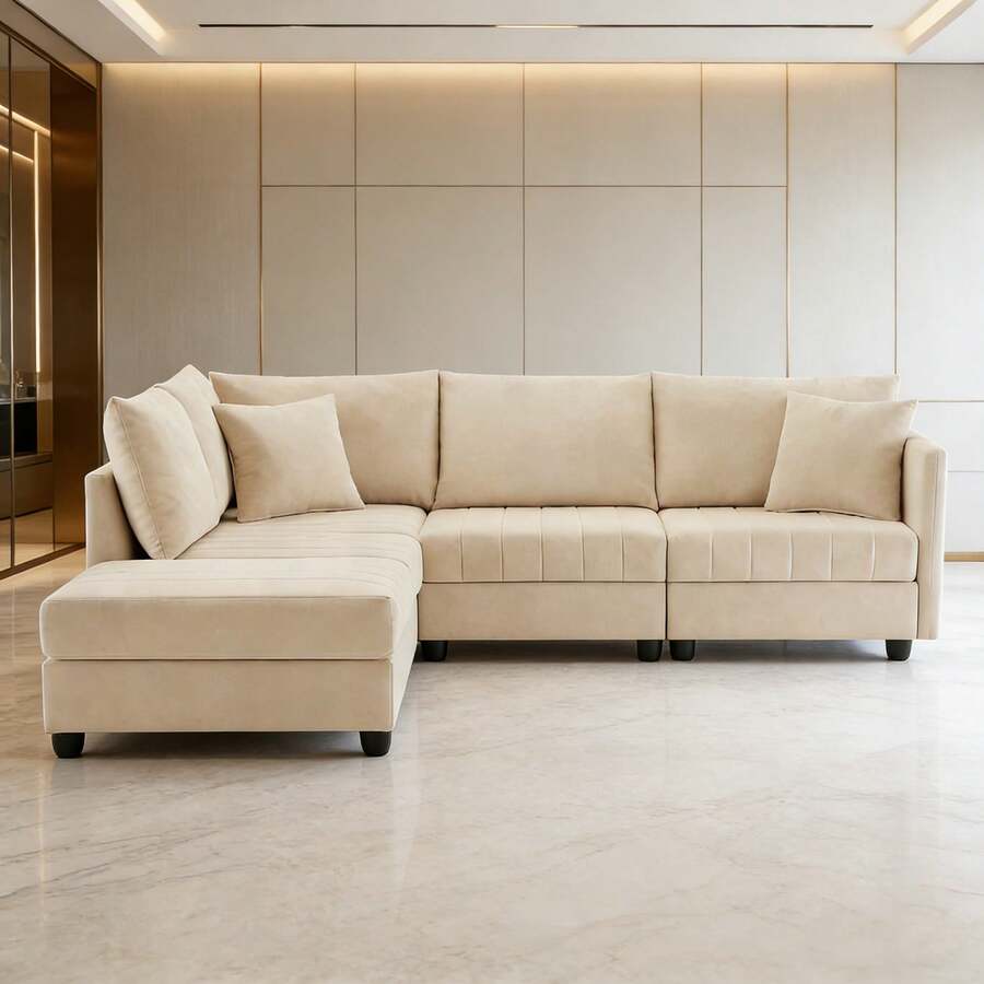 Sofas & Couches - Beige + Cotton Linen + 5 Seat-1 - View 1