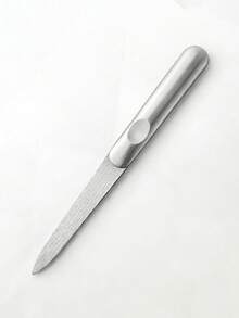 1 pieza Lima de uñas de acero inoxidable de doble cara, mango cóncavo, lima de uñas de papel de lija, cortaúñas antideslizante - Plateado - Ver 10