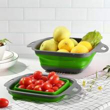 Foldable Silicone Colander - Space-Saving Vegetable Washing Basket - Durable Kitchen Sink Strainer Basket - Easy To Clean, Suitable For Pasta, Vegetables And Fruits (Green, Blue, Red) - L - View 6