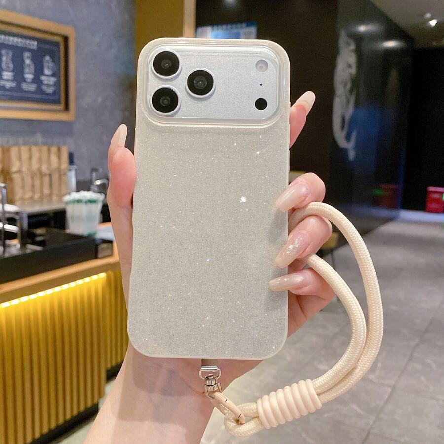 1個時尚IMD低調奢華手機殼，亮粉色亮片、時尚亮片與亮面粉色/米色/黑色/藍色大孔鏡頭保護，防震加厚TPU手機殼，適用於Apple/系列