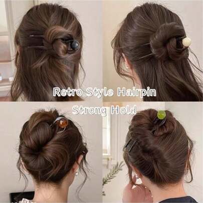 2个复古中国风树脂发夹，优雅发饰，适合女性日常发型、发髻造型、发饰发夹