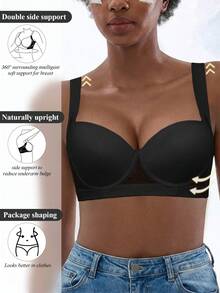 Women's Black Push Up Bra - Comfortable, Breathable & Wide Straps With Side Coverage - Black - View 1