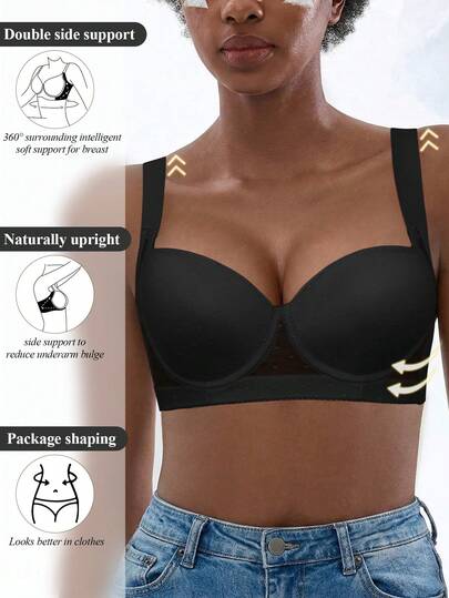 Women's Black Push Up Bra - Comfortable, Breathable & Wide Straps With Side Coverage