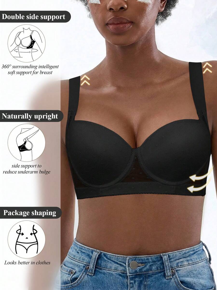 Women's Black Push Up Bra - Comfortable, Breathable & Wide Straps With Side Coverage - Black - View 1