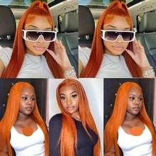 姜橙色 34 英寸 200% 密度蕾丝前假发 32 英寸 13x4 耳到耳蕾丝前假发 直发蕾丝前假发 混合人发 高清蕾丝 预先拔毛 带婴儿发 巴西假发 原生发 200% 密度 - S350 - 查看 10