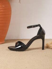 Women's Summer New French Round Toe Strap Buckle Fairy Style Sandals, Black Thin Heel Open Toe High Heels Suitable For Dresses - Black - View 5