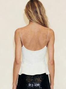 Women's Summer Tops Spaghetti Strap Backless Casual Outfits Sleeveless Shirts Slim Fit Peplum Tank Top Going Out  Outfit - 白色 - 查看 5