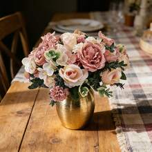 4 PCS Premium Silk Peony Rose Bouquets, Realistic Fake Flowers For Dining Table Centerpieces, Versatile Artificial Floral Decor For Indoor & Outdoor Events - Pink - View 4
