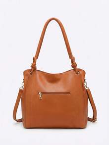 Minimalist Hobo Shoulder Bag With Slouchy Knot And Tassel Detail, Large Capacity - Camel - View 2