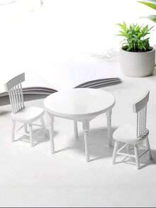 1:12 Scale Mini White Dining Table Set, Including 1 Dining Table And 4 Chairs, Small Furniture Model For Bedroom Scene Display, Vintage Dining Table, Office Desk Decor, Dollhouse Decoration, Handicraft, Retro Home Decor Model, Holiday Gift, Birthday Gift, Christmas, Halloween, Adding Color To Life. - White - View 8