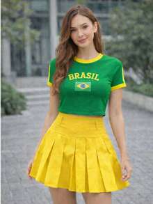 STARFASHIION Shorts Round Skirt Schoolgirl Summer Elegant /CARNIVAL/SUMMER2025 - 黃色 - 查看 2