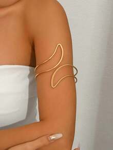 1件简约奢华金色开口手镯，可调节精致手镯，时尚百搭的手臂配饰 - 金色 - 查看 5