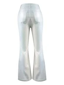 NVFelix Women's High Waist Slim Fit Flare Pants, Elegant & Fashionable Y2K Outdoor Style, Winter White, New Arrival For Thanksgiving & New Year - trắng - Xem 9