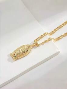 1件时尚男女通用瓜达卢佩圣母玛利亚吊坠项链，立方氧化锆圣母项链，新款夏季女士首饰，适合日常佩戴和宗教节日佩戴 - 金黃色 - 查看 2