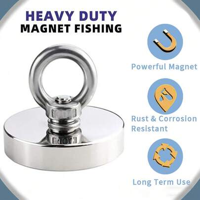 48毫米和60毫米高强度打捞磁铁，非常适合清理河流和溪流中的残留金属，以及在池塘中打捞渔网。坚固的圆形磁性打捞磁铁，水下打捞配件。