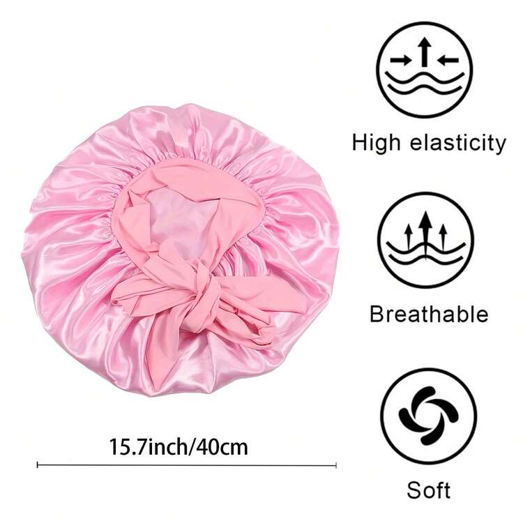 Awegeo 1pc Women's Solid Color Satin Ribbon Tie Bonnet, Fashionable Sleeping Cap, Comfortable, Breathable, And Non-Slip For Home And Daily Wear, Suitable For Hair Styling And Hair Care Hair Sleep Cap Sleep Bonnet