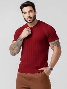 TRICOT DE LUXO Men's Lightweight Textured Knit T-Shirt, High Quality, Premium Quality, Spring, Summer, Autumn. - 紅色 - 查看 7