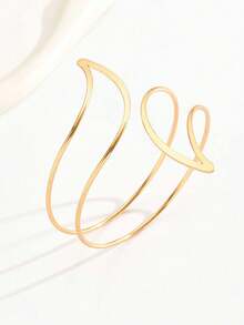 1件简约奢华金色开口手镯，可调节精致手镯，时尚百搭的手臂配饰 - 金色 - 查看 4