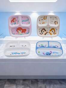 Disney 1件卡通餐具，史迪奇、奇奇蒂蒂、爱丽儿美人鱼，100周年纪念版，三格餐盘，密胺材质，生日派对家庭晚餐餐盘 - 彩色 - 查看 1
