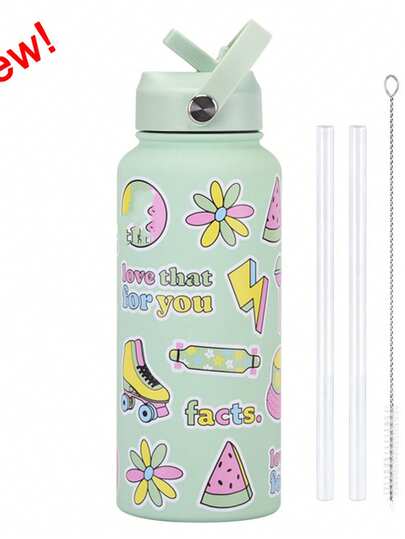 Owal-A 32oz Stainless Steel Insulated Water Bottle - Leak-Proof Sports Water Bottle With Dual Function Spout, Flip Lid Straw And Wide Mouth Opening, Keeps Drinks Cold For 24 Hours, Suitable For Fitness, Travel And Daily Use