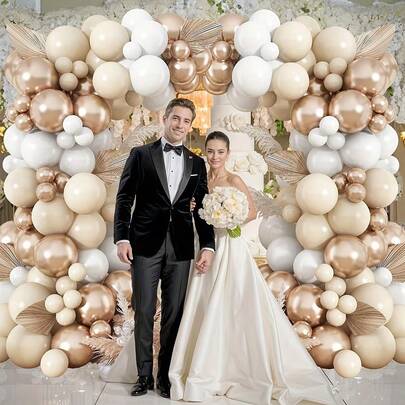 142pcs Neutral Color Balloon Arch Kit, Includes Ivory White And Champagne Gold Balloon Garland Set, Boho Beige, Sand White, Gold, Nude Balloons For Birthday Party, Bridal Gift, Wedding Anniversary, Halloween, Christmas Decor