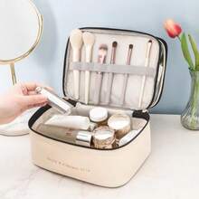 BAGCO Bolsa de cosméticos de doble capa, bolsa de cosméticos de viaje, bolsa de cosméticos impermeable de gran capacidad, caja de almacenamiento superior transparente, accesorio de viaje para mujer. - Blanco - Ver 5