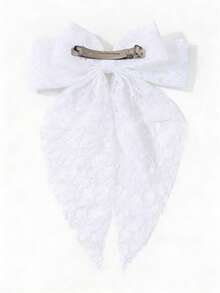 1个白色蕾丝蝴蝶结发夹，适合日常佩戴 - 白色 - 查看 3