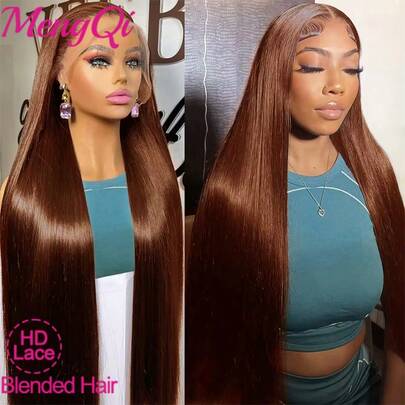 13x4 Lace Front Wigs 200% Density Lace Front Wig Pre Plucked Glueless Wigs Straight Human Blended Hari Brown Lace Front Wig 13x4 5x5 13x6 HD Lace Frontal Wigs Natural Lace Closure Wigs For Black Women 26 Inch