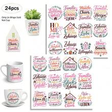 24 Stücke deutsche Familien Sprüche Aufkleber Rub-On UV DTF Tassen Wraps Aufkleber kompatibel für Glas mit deutschen inspirierenden Sprichwörtern, Familien Haus Zitat Design Familien Spruch Phrasen Aufkleber - selbstklebend für Tassen, Flaschen, Basteleien - ideales Familien Geschenk - Verschiedenfarbig - Übersicht 8