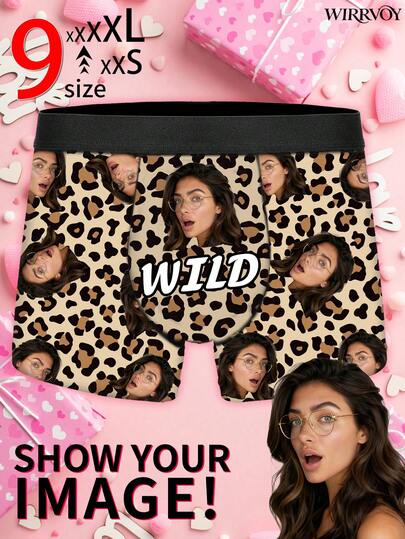 1pc Customized Men's Boxer Briefs, Available In 9 Sizes From XXS To XXXXL, Personalized Photo Printing, Sweet Romantic Long Underwear For Men, Gift For Couples, Anniversary, Wedding, Couple, Best Friend, Boyfriend/Husband