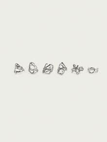 Kryxie 6pcs Punk Hollow Geometric Thorn Metal Ring Set, Suitable For Men & Women Daily Or Party Wear, Stackable Rings - Silver - View 6
