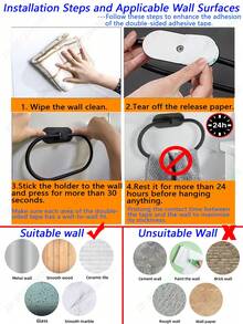 1个黑色哑光毛巾环，壁挂式毛巾架，不锈钢浴室毛巾架，壁挂式毛巾挂钩，银色/金色手巾挂钩，浴室毛巾收纳架，毛巾架，无需钻孔的重型毛巾挂钩，适用于浴室和厨房 - 彩色 - 查看 12