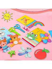 48/96片剪纸艺术套装 + 1把塑料剪刀，卡通动物图案拼图，方形，生日礼物。学习用品，美术手工 - 彩色 - 查看 3