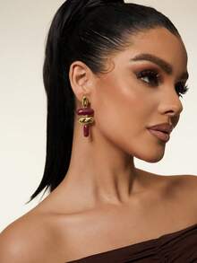 1 Pair Exaggerated Asymmetric Geometric Enamel Dangle Earrings, European And American Style - Multicolor - View 2