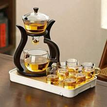 1 Set Modern Creative Automatic Tea Maker, Simple Lazy Person Magnetic Attraction Tea Pot, Transparent Black Magnetic Palace Lantern Kung Fu Tea Set - Multicolor - View 10