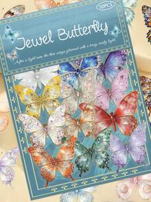 1Set Transparent Butterfly Stickers Golden Foil Stickes Aesthetic Stickers Craft Supplies PET Vinyl Sticker - Multicolor - View 10