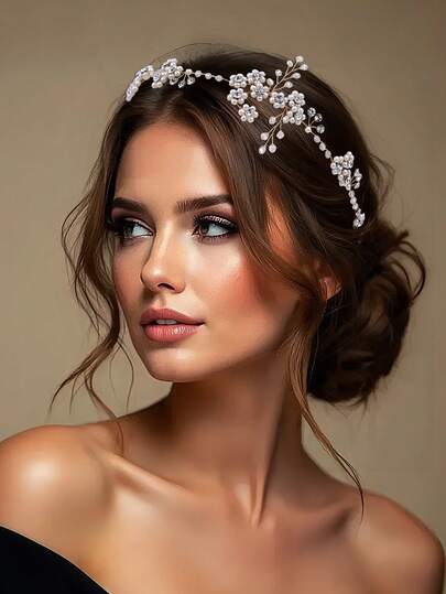 1pc Handmade Elegant Pearl Headband, Fashion Hair Accessory For Bride, Suitable For Party, Photography, Stage Performance