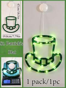 1件装圣帕特里克节窗灯，绿色幸运三叶草和妖精帽图案，LED吸盘式挂灯，电池供电，绿色霓虹剪影窗灯，带吸盘，适用于圣帕特里克节室内墙壁窗户装饰，爱尔兰节日家居派对酒吧装饰 - 彩色 - 查看 11