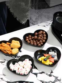 11pcs Heart-Shaped Plate Set With Stands, Plastic Snack & Breakfast Plates, Essential Kitchen Accessories, Black - Heart-shaped Plate - View 3