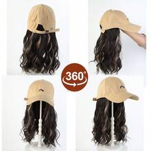 Khaki Peaked Cap With 3D Embroidery, Perm Wig With Dip-Dye - Brown - View 4