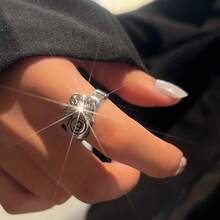 1枚时尚字母蝴蝶结叠戴金属戒指，适合作为礼物和日常佩戴 - 彩色 - 查看 2