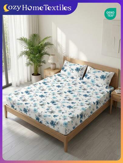 2/3pcs Printed Bedding Set (1pc Bed Sheet + 1/2pcs Pillowcase Without Pillow Insert), Skin-Friendly Mattress Protector, Printed Mattress Cover, Soft & Breathable, Multi-Size Fits Twin/Full/Queen/King Bed, All Season, Machine Washable, Home Decor, Bedroom Decor