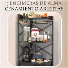 Muebles de cocina, vinoteca con luces LED, barra de bar para el hogar, con toma de corriente, botellero de cinco niveles para copas de vino, mueble de almacenaje, ideal para comedores, salas de estar y despachos - Negro - Ver 7