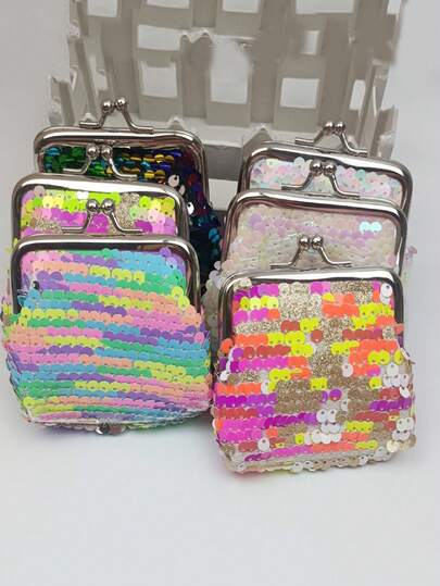 1 PC Double Sided Colorful Sequin Coin Purse, Portable Iron Buckle Clip Bag, 3-Inch Clip Bag, Best Friend Gift
