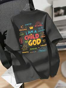 男童休闲趣味印花圆领短袖T恤，夏季上衣 - 深灰色 - 查看 9