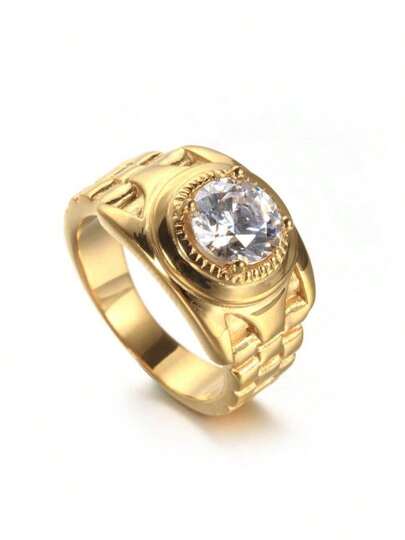 1pc Men's Fashion Luxury Creative Zirconia Copper Ring, Wedding Engagement Party Jewelry Gift