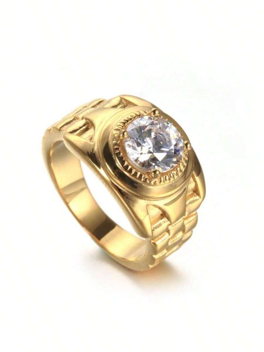 1枚男士时尚奢华创意锆石铜戒指，婚礼订婚派对珠宝礼品 - 戒指 - 查看 1