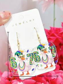 一对亚克力嘉年华鸭耳环，带珠子，卡通元素，趣味可爱，适合派对、节日等场合，是送给女性的礼物。 - 彩色 - 查看 5