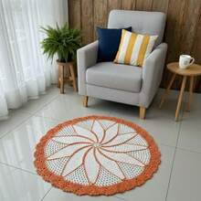 Round Rug, Small, 1 Meter, Handmade Crochet - Naranja - Ver 2
