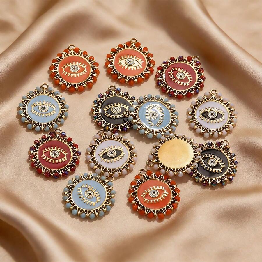 1件套不锈钢时尚复古红、白、蓝眼睛吊坠项链耳环手链DIY首饰制作套装 - 眼睛吊墜 - 查看 1